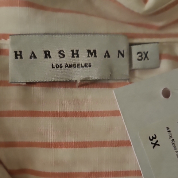 NWT HARSHMAN Willow Stripe Long Sleeve Cotton & Linen Shirtdress in White/Rose P - Picture 7 of 8